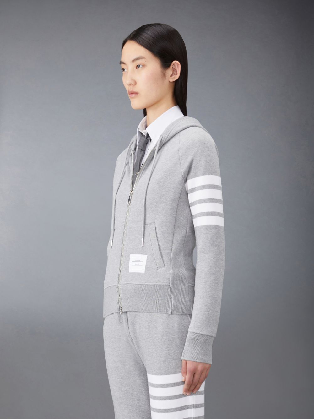 Thom Browne Classic Loopback Full Zip Donna Felpa con Cappuccio Grigie | IJE25V21459