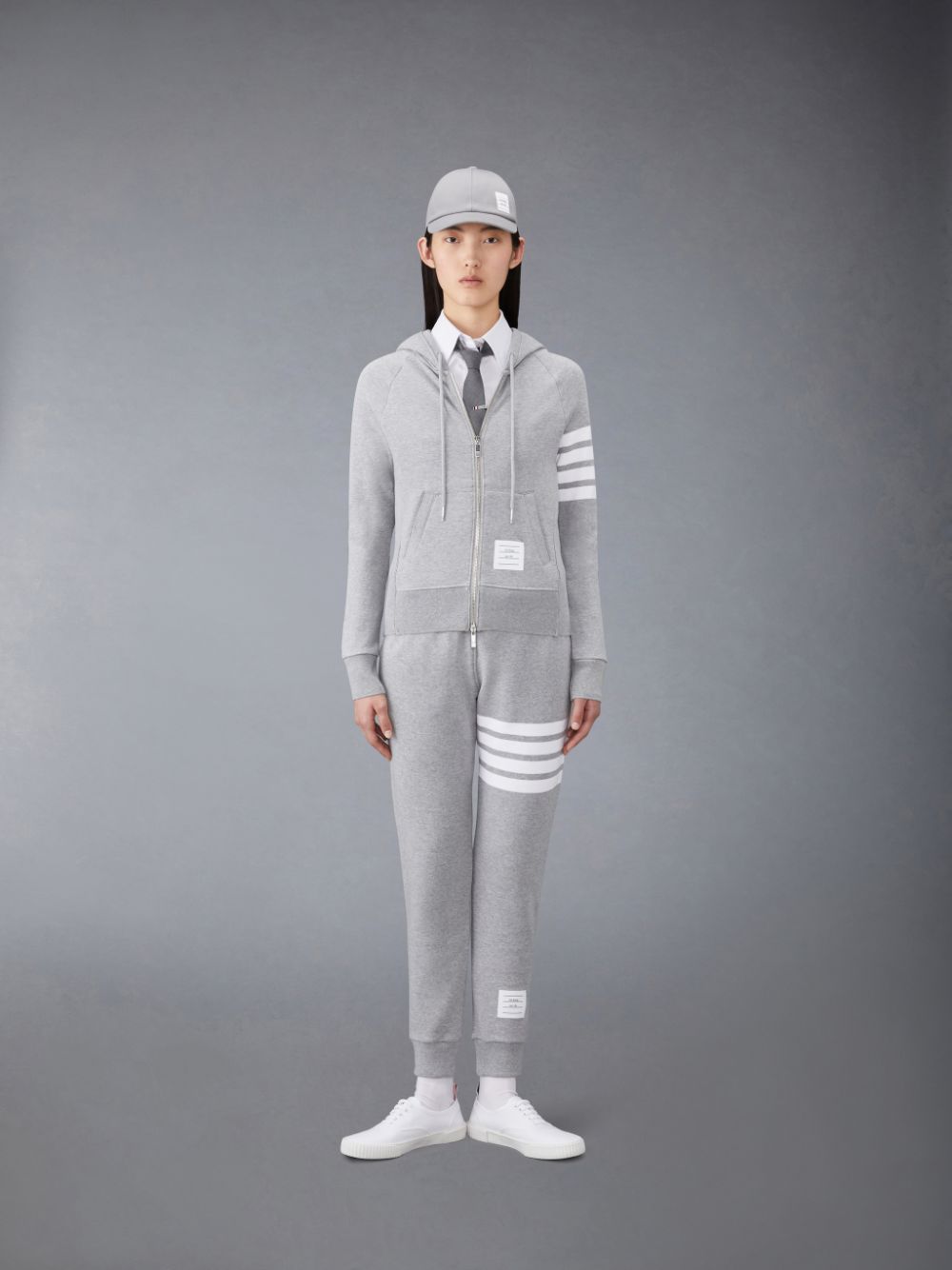 Thom Browne Classic Loopback Full Zip Donna Felpa con Cappuccio Grigie | IJE25V21459