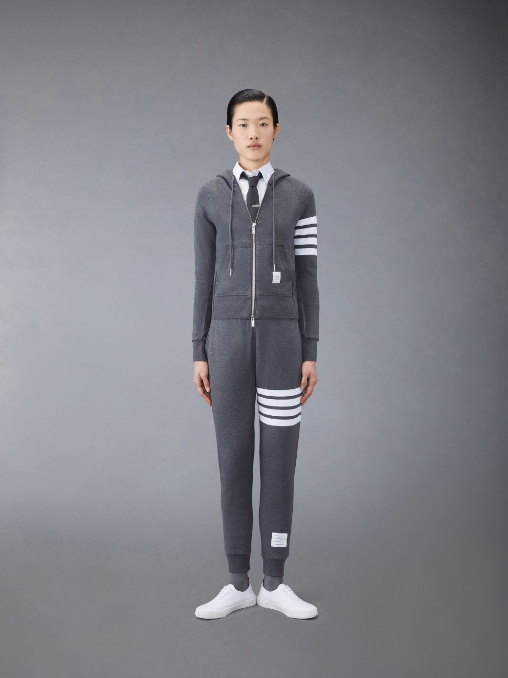 Thom Browne Classic Loopback Full Zip Donna Felpa con Cappuccio Grigie | JON73U04919