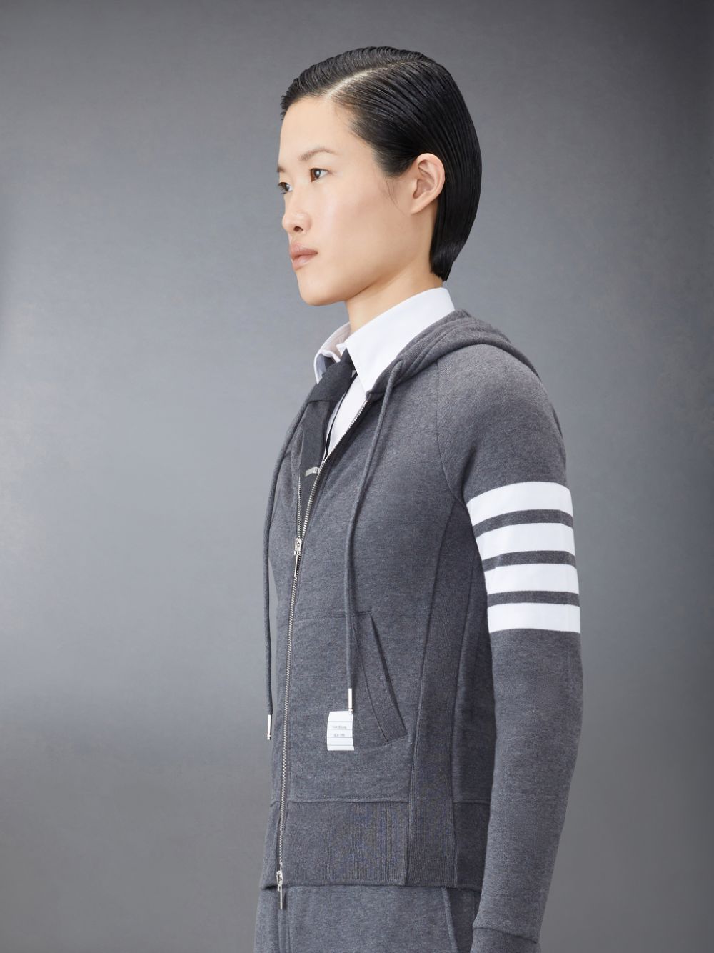 Thom Browne Classic Loopback Full Zip Donna Felpa con Cappuccio Grigie | JON73U04919