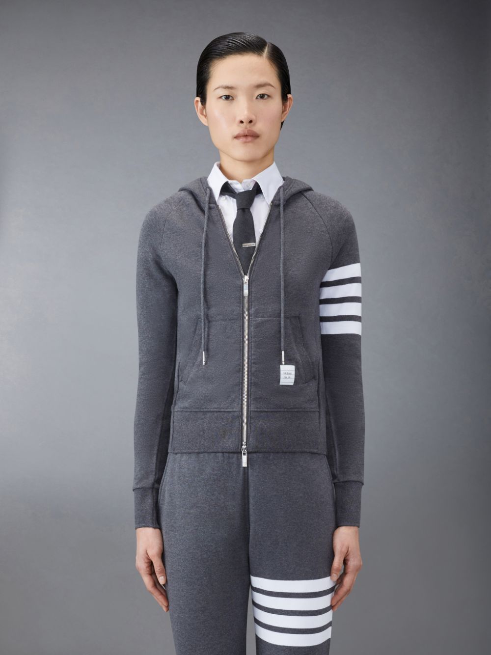 Thom Browne Classic Loopback Full Zip Donna Felpa con Cappuccio Grigie | JON73U04919