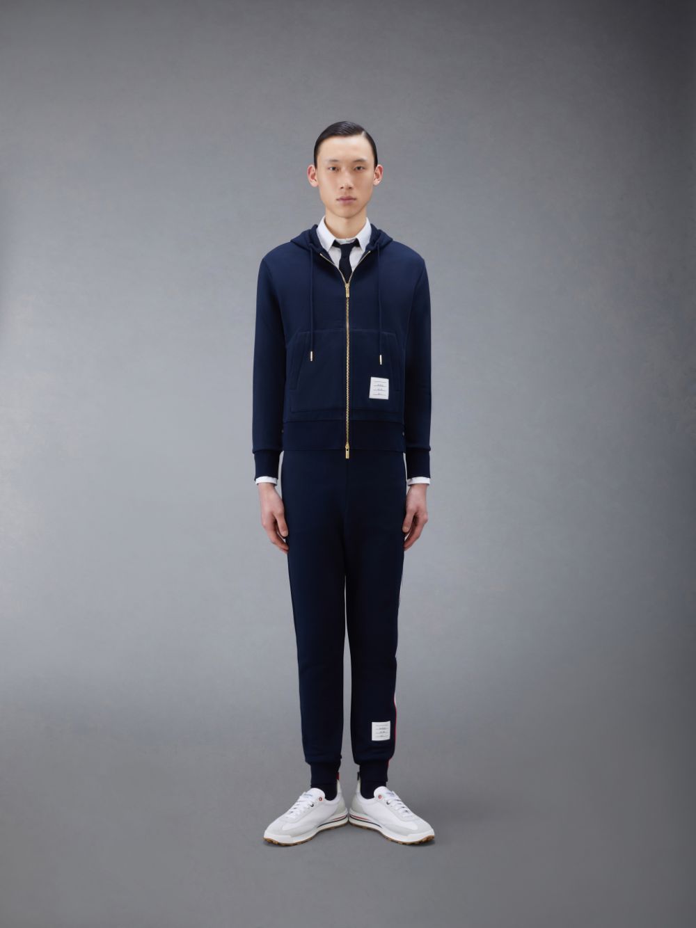 Thom Browne Classic Loopback Full Zip Uomo Felpa con Cappuccio Blu | NUZ57B56398