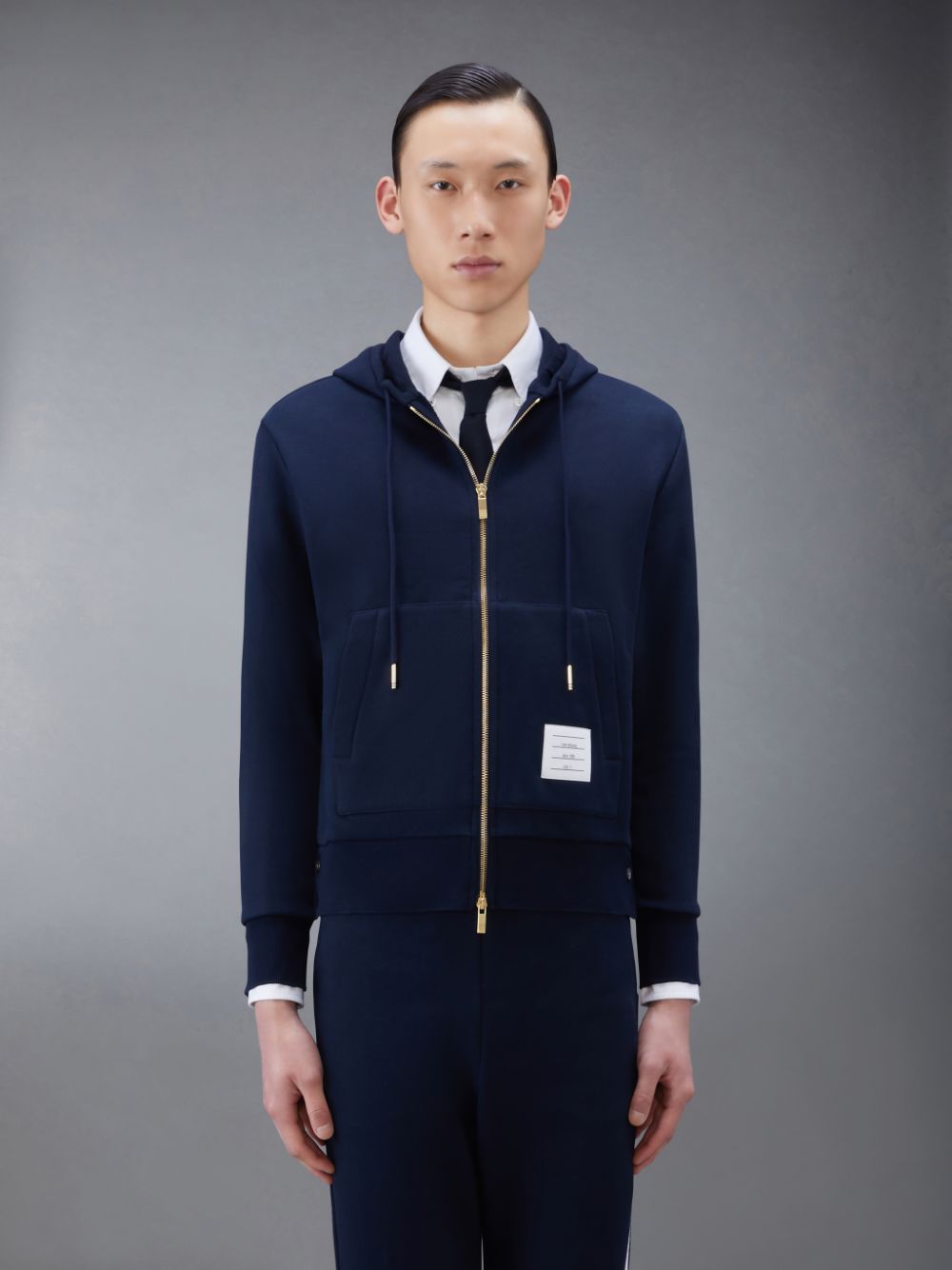 Thom Browne Classic Loopback Full Zip Uomo Felpa con Cappuccio Blu | NUZ57B56398