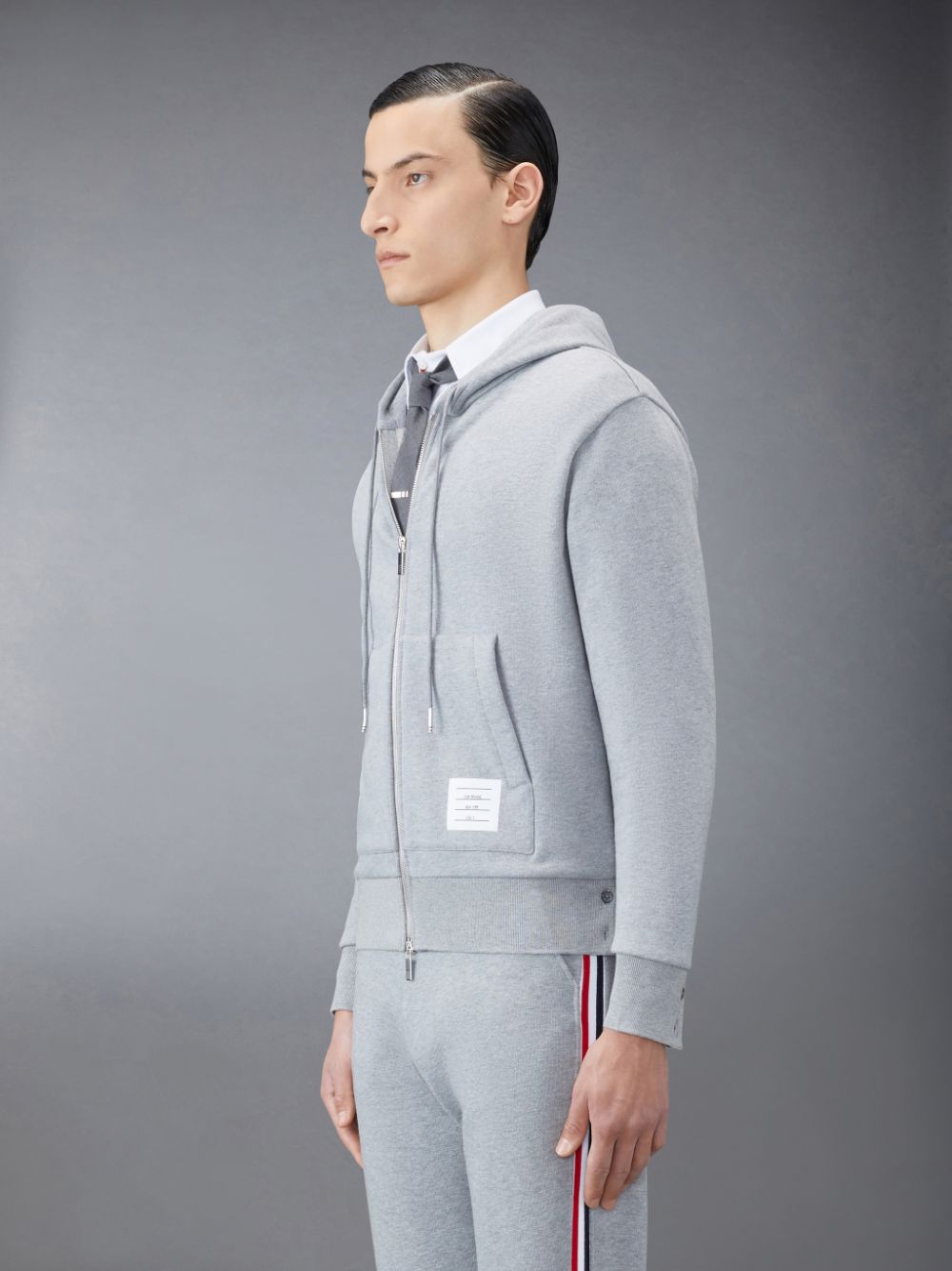 Thom Browne Classic Loopback Full Zip Uomo Felpa con Cappuccio Grigie | CXU52V25802