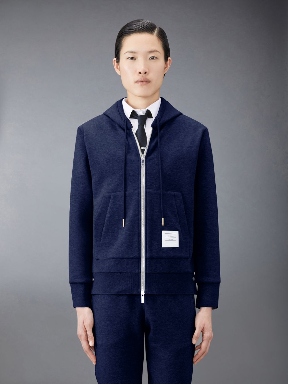 Thom Browne Classic Loopback Stripe Full Zip Donna Felpa con Cappuccio Blu | WIA79Y70100