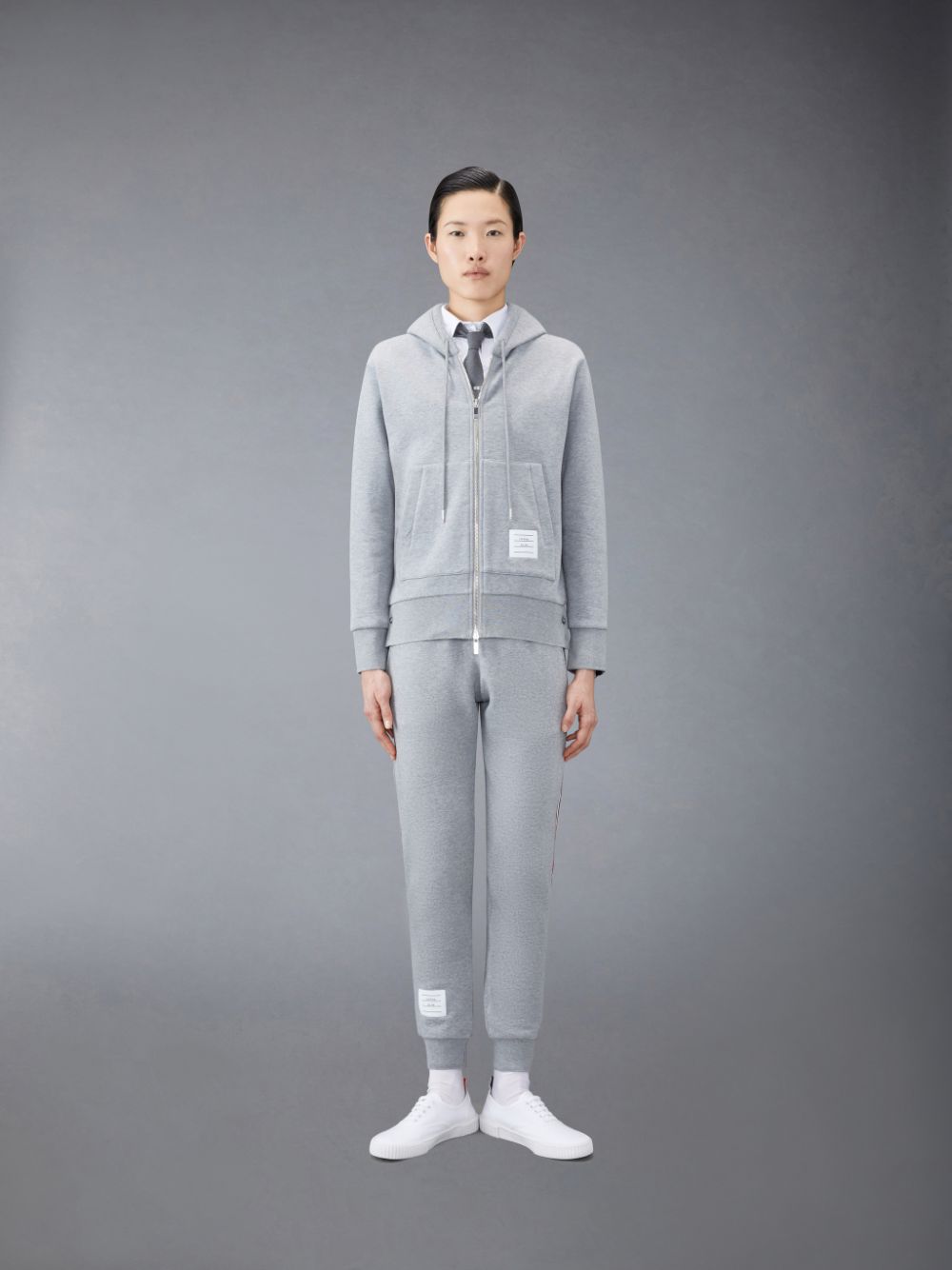 Thom Browne Classic Loopback Stripe Full Zip Donna Felpa con Cappuccio Grigie | QWX69R62144