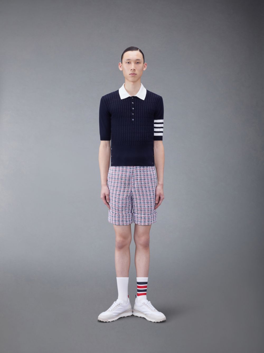 Thom Browne Cotton 4-Bar Cable Uomo Polo Blu | JEX03K27850