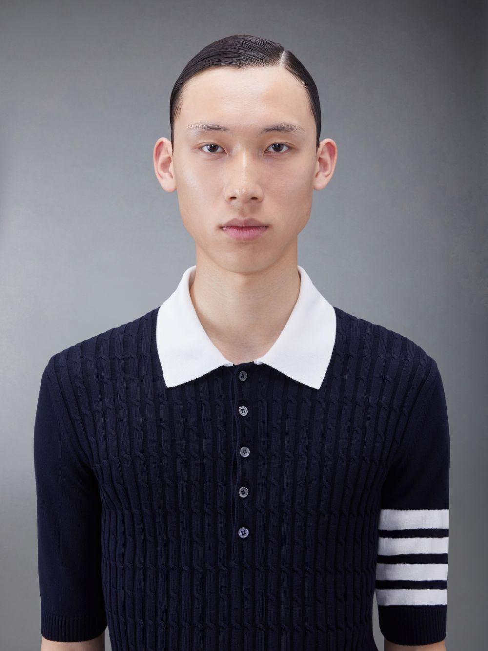 Thom Browne Cotton 4-Bar Cable Uomo Polo Blu | JEX03K27850