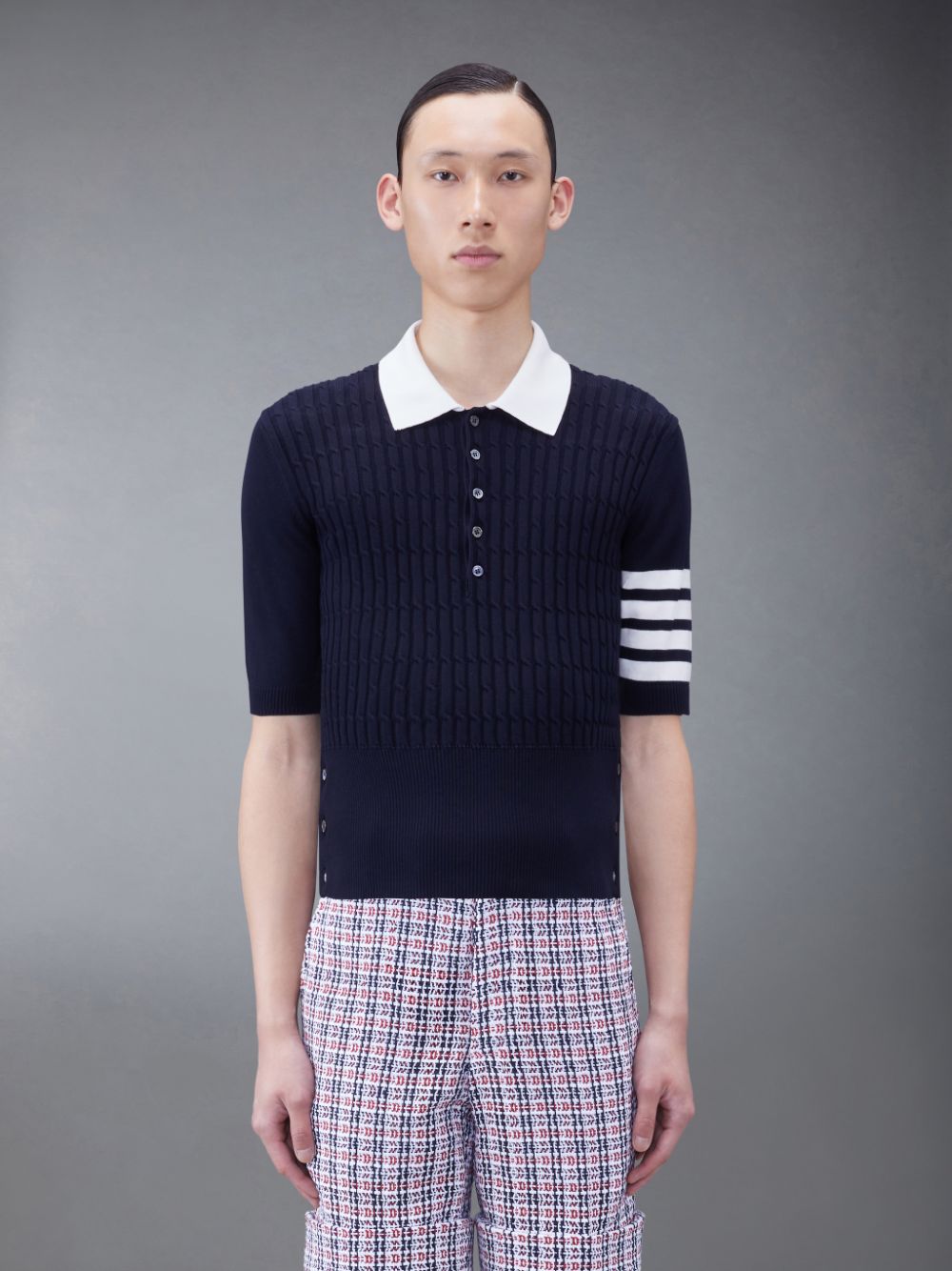 Thom Browne Cotton 4-Bar Cable Uomo Polo Blu | JEX03K27850