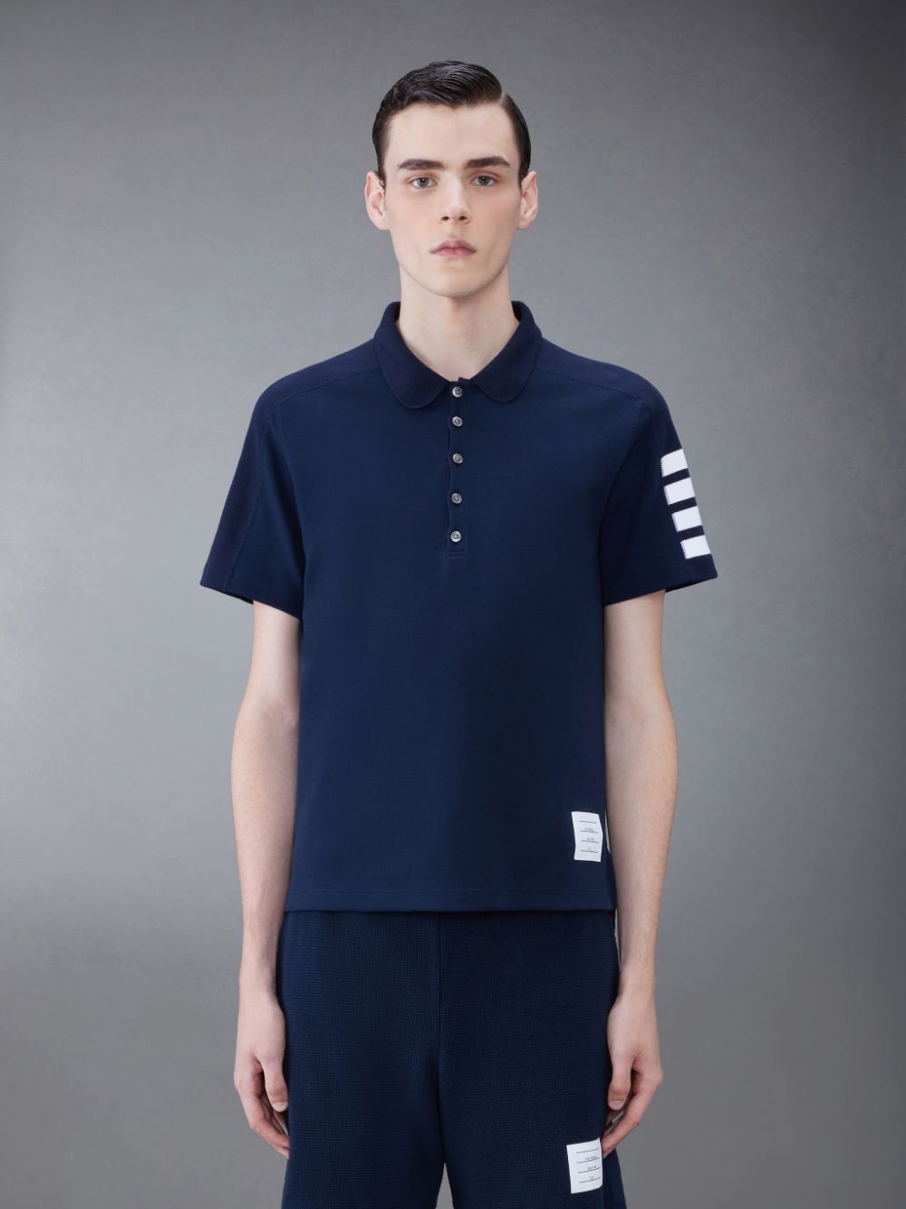 Thom Browne Cotton 4-Bar Short Sleeve Uomo Polo Blu | WUZ77S15426