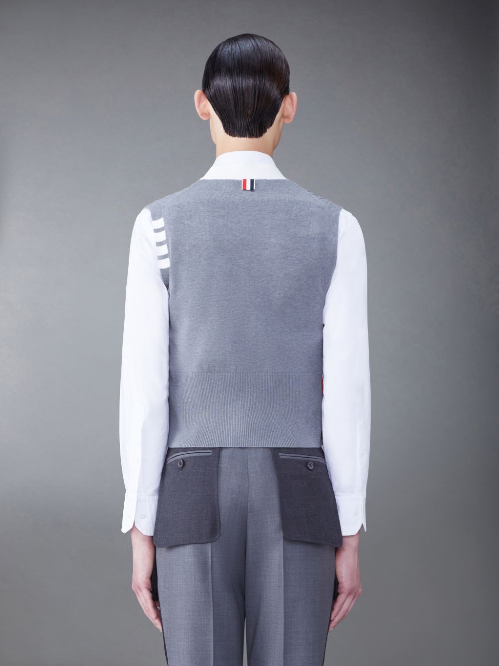 Thom Browne Cotton 4-Bar V-Neck Cable Cardigan Uomo Gilet Grigie | JCZ79D52090