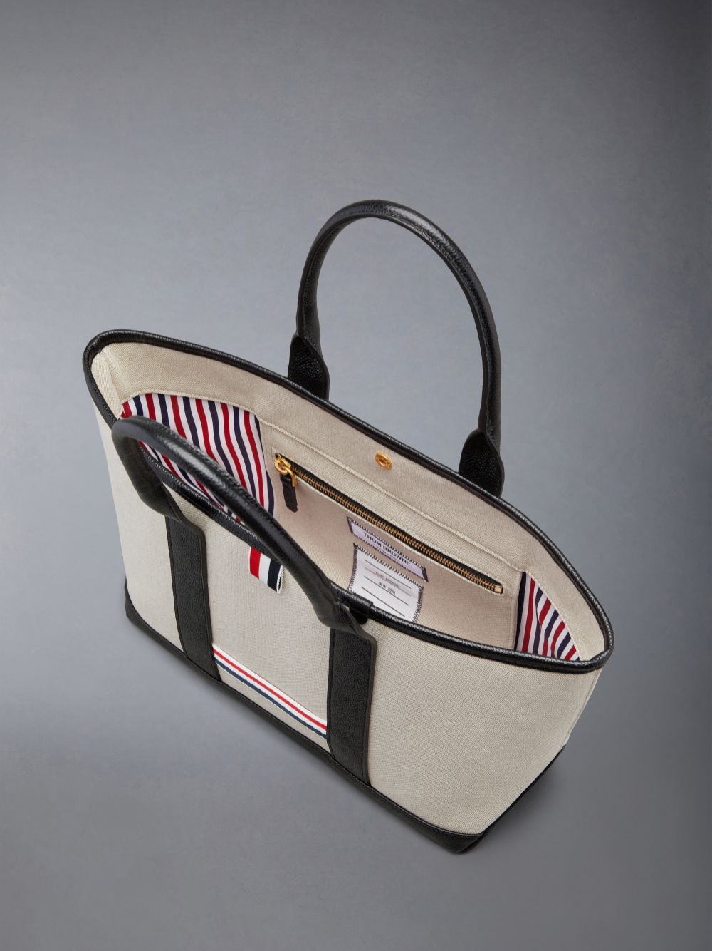 Thom Browne Cotton Canvas Leather Small Tool Uomo Borse Tote Beige | KTX44W93487