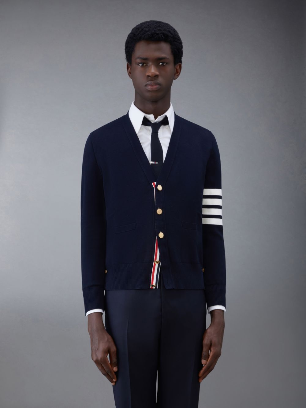 Thom Browne Cotton Crepe V-Neck Uomo Cardigan Blu | BJK79I69623