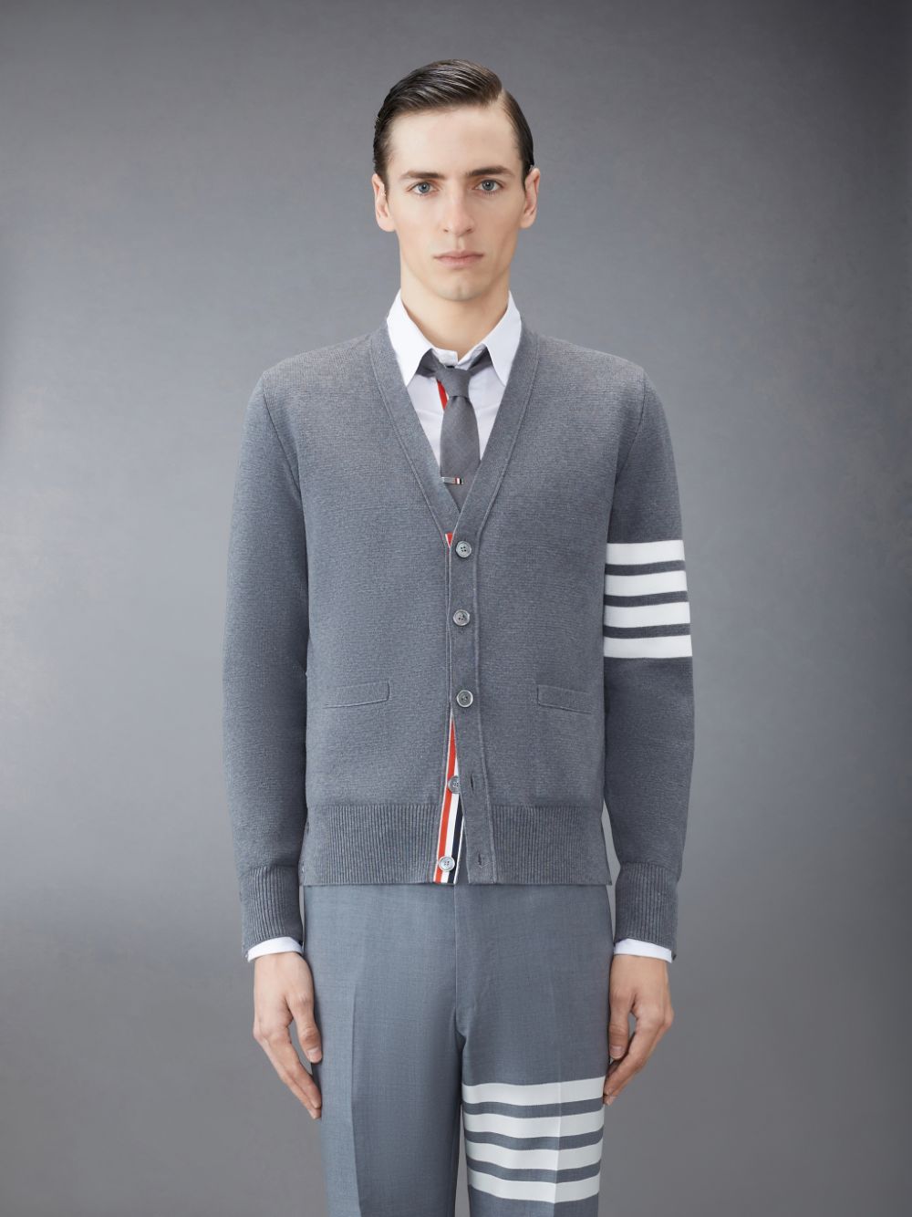 Thom Browne Cotton Crepe V-Neck Uomo Cardigan Grigie | KZA04H49455