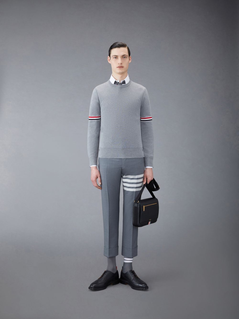 Thom Browne Cotton Milano Stripe Uomo Pullover Grigie | XNB69F08141