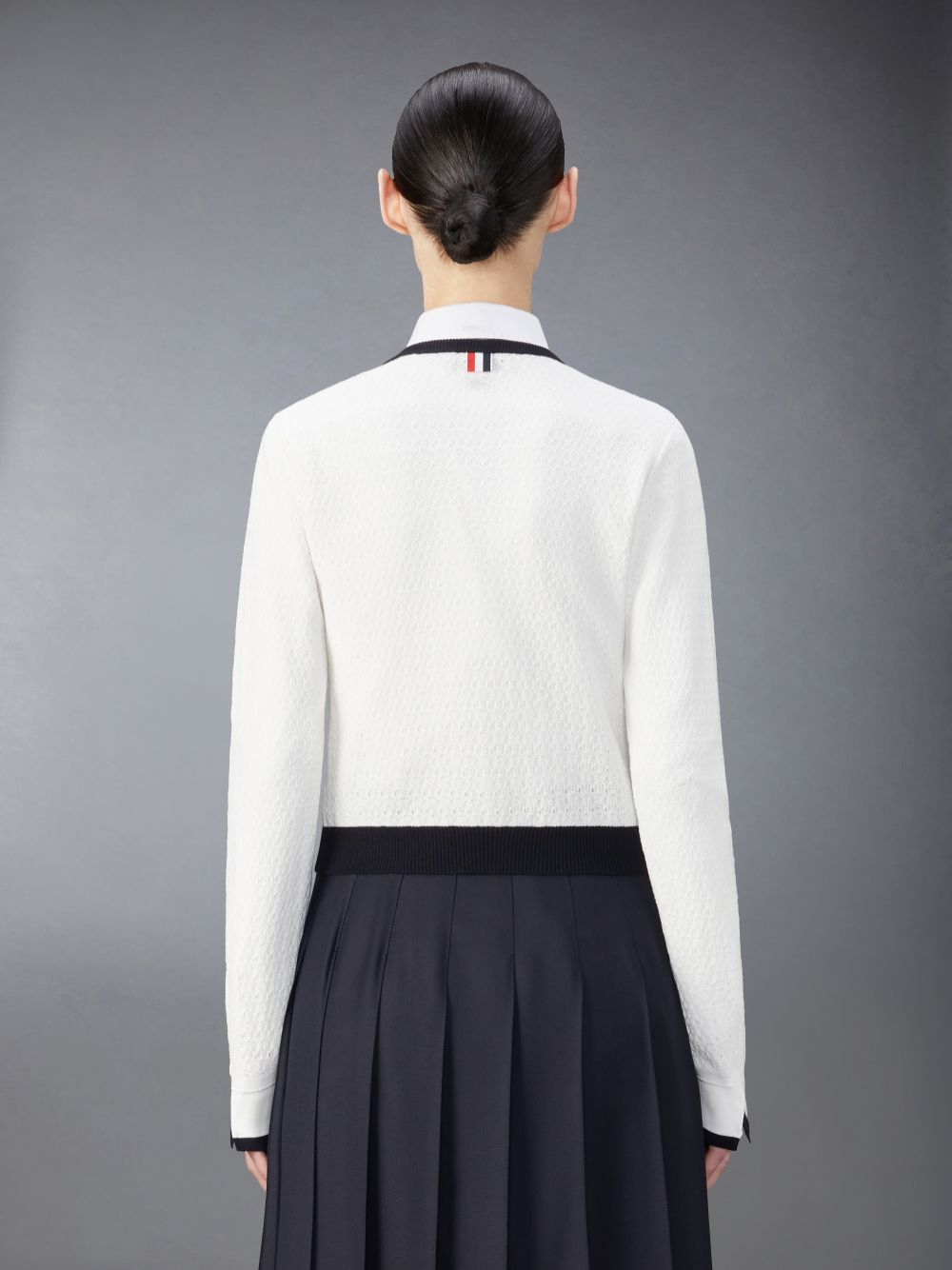 Thom Browne Cotton Pointelle Tuck Stitch Donna Cardigan Bianche | UZY71L54384