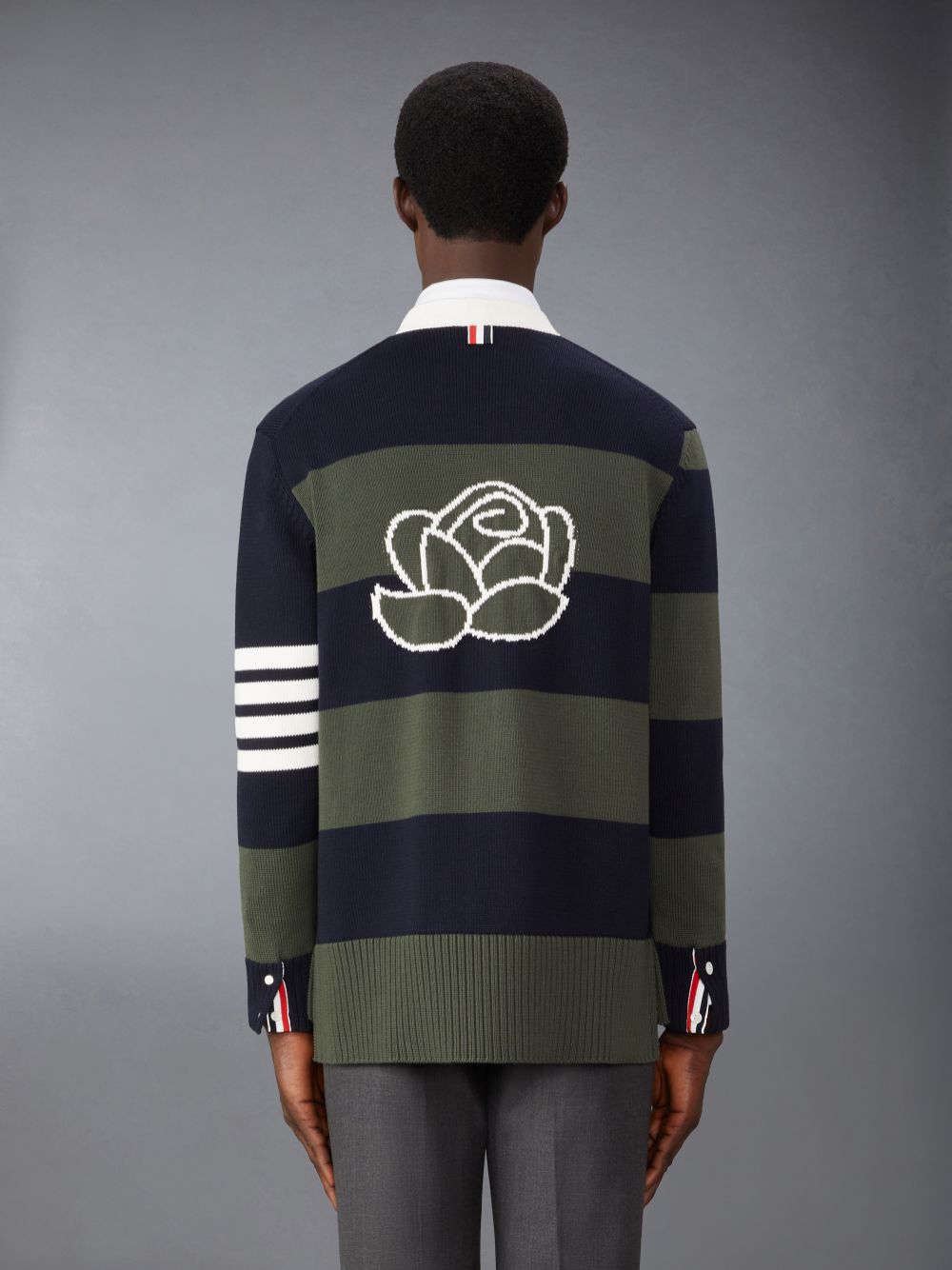 Thom Browne Cotton Rugby 4-Bar Rose Icon Uomo Cardigan Blu | EII56H04635