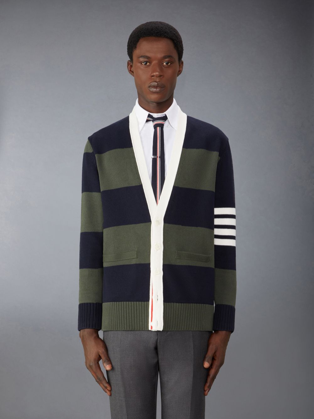 Thom Browne Cotton Rugby 4-Bar Rose Icon Uomo Cardigan Blu | EII56H04635