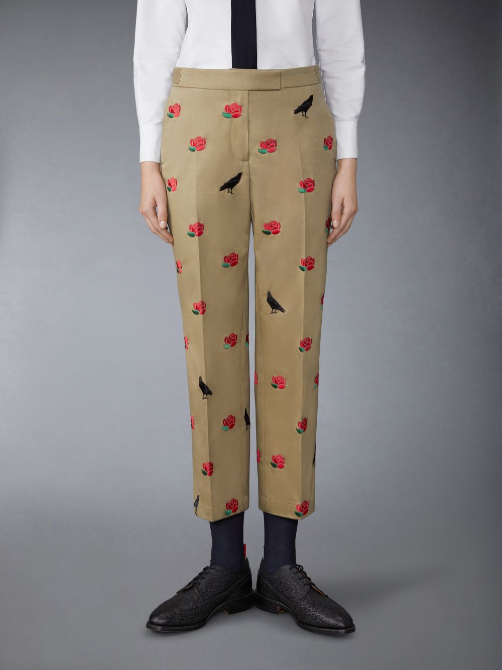 Thom Browne Cotton Twill Rose and Raven Chino Side Tab Donna Pantaloni Marroni | WHW87O77839