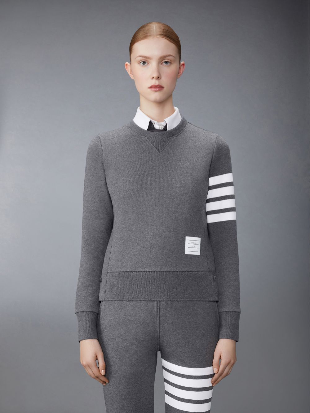 Thom Browne Dark Classic Loop Back Engineered 4-Bar Crew Neck Donna Felpe Grigie | BSD60N15031