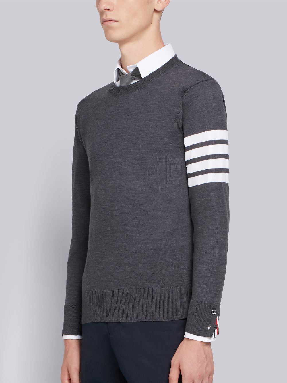 Thom Browne Dark Fine Merino Wool 4-Bar Crew Neck Uomo Pullover Grigie | NZF21Z45605