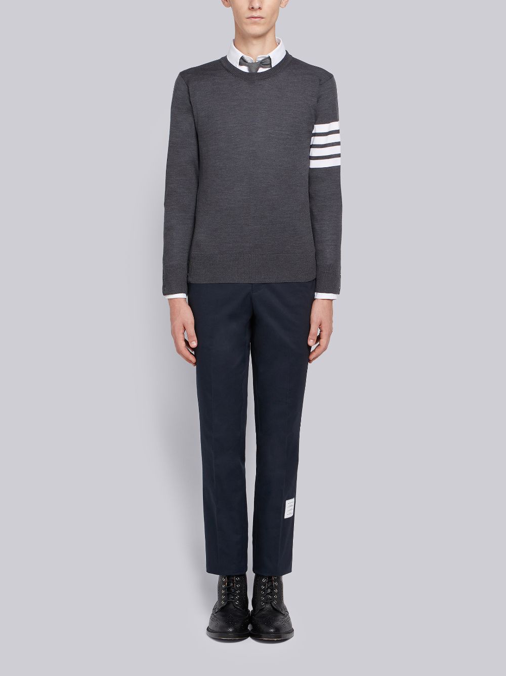 Thom Browne Dark Fine Merino Wool 4-Bar Crew Neck Uomo Pullover Grigie | NZF21Z45605