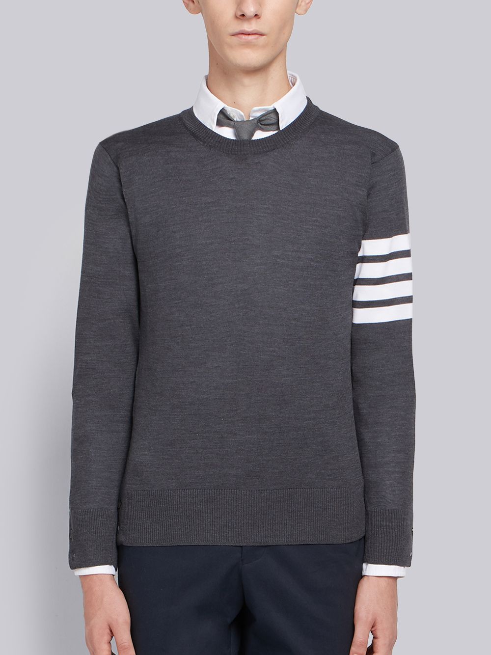 Thom Browne Dark Fine Merino Wool 4-Bar Crew Neck Uomo Pullover Grigie | NZF21Z45605