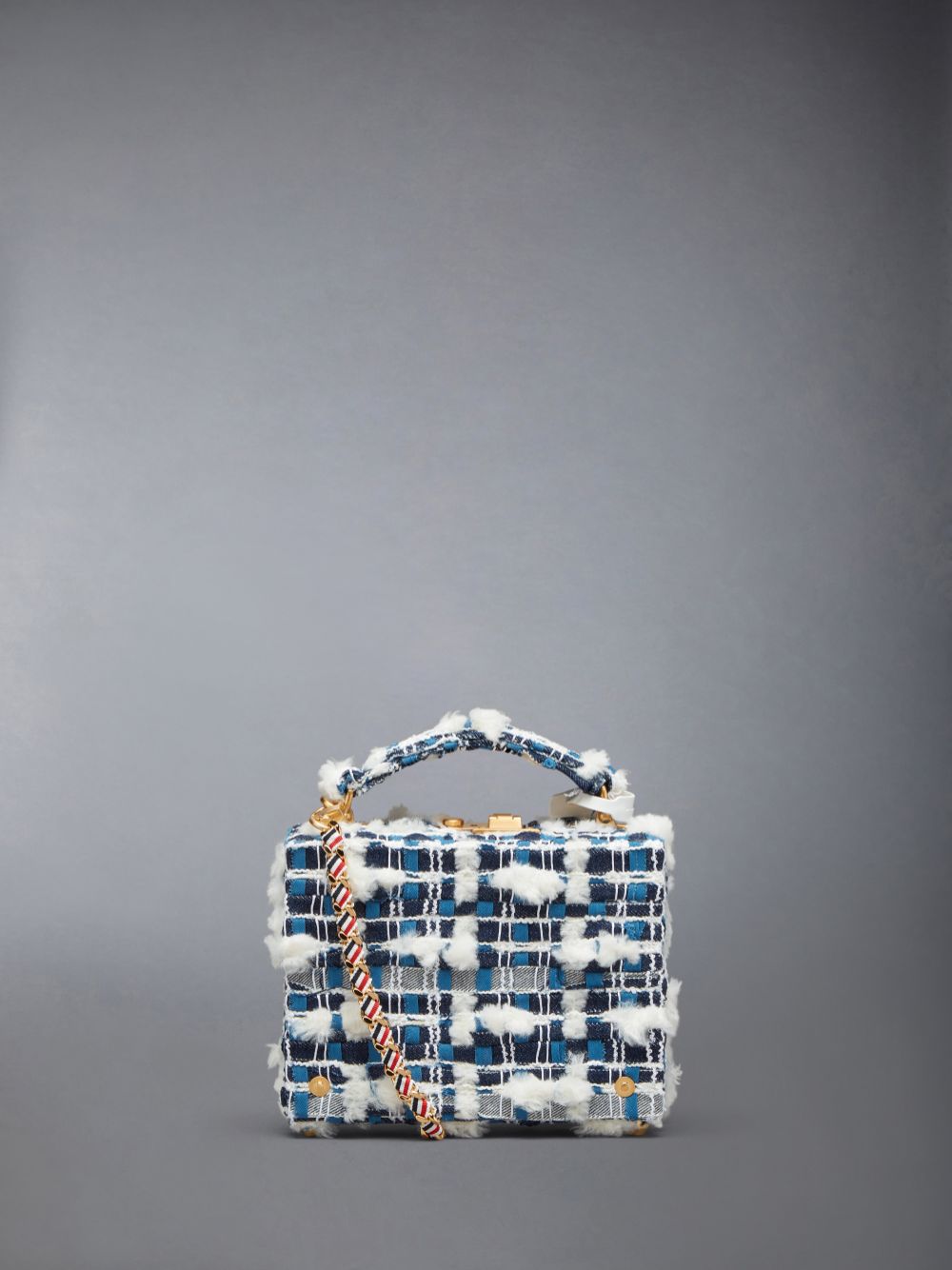 Thom Browne Denim Pouf Tweed Woven Chain Micro Attache Case Donna Borse Crossbody Blu | DPD99C52317