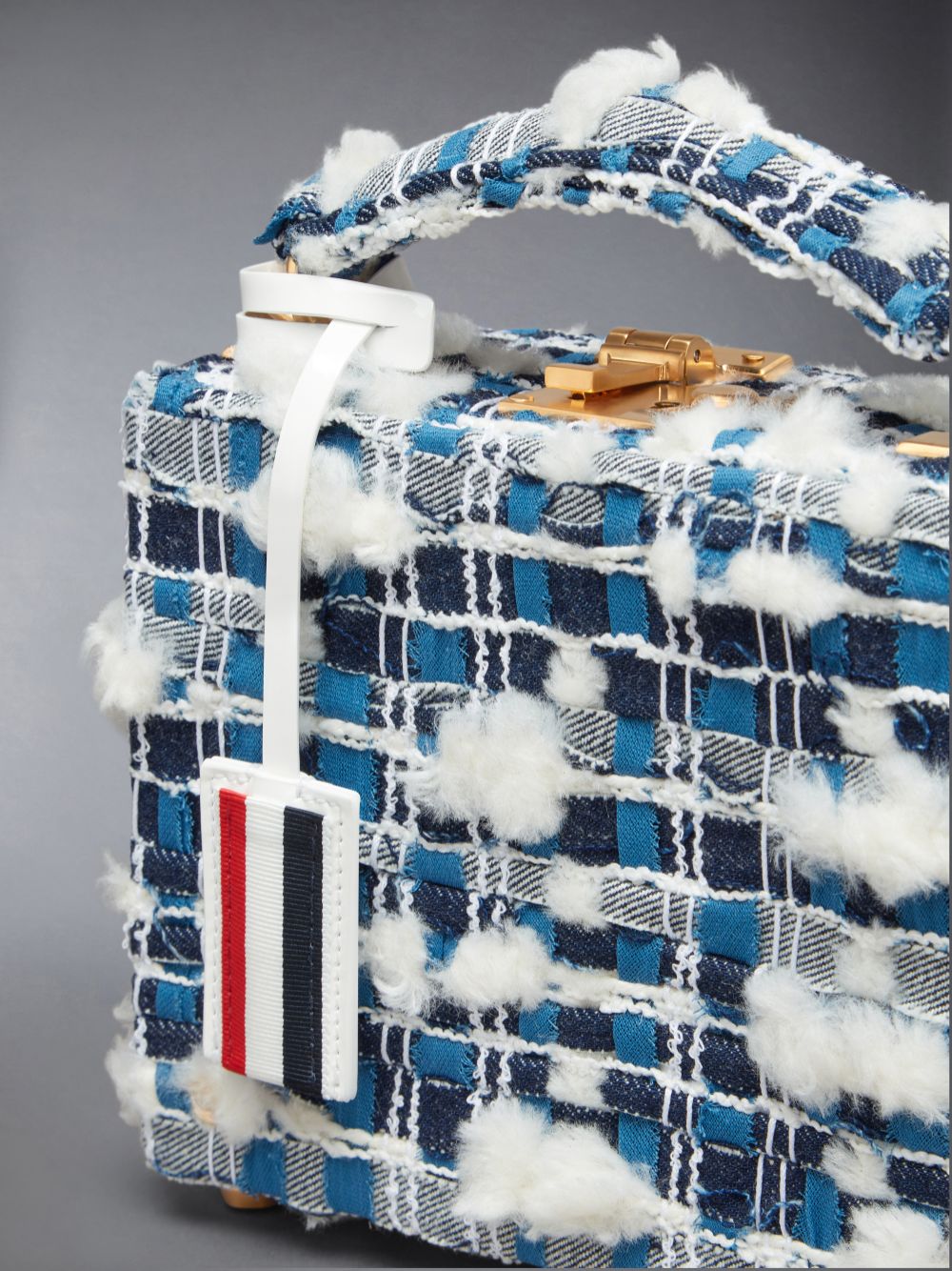 Thom Browne Denim Pouf Tweed Woven Chain Micro Attache Case Donna Borse Crossbody Blu | DPD99C52317