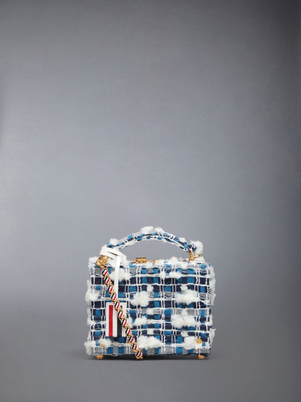 Thom Browne Denim Pouf Tweed Woven Chain Micro Attache Case Donna Borse Crossbody Blu | DPD99C52317