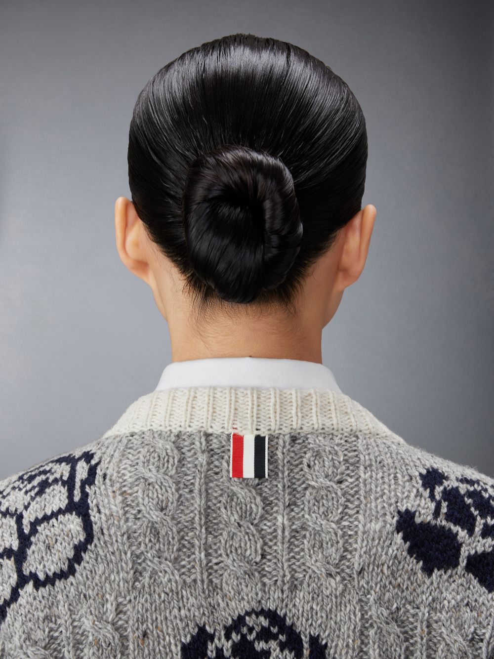 Thom Browne Donegal Cable Check and Rose Cropped Crew Neck Donna Cardigan Grigie | JPA68E69576