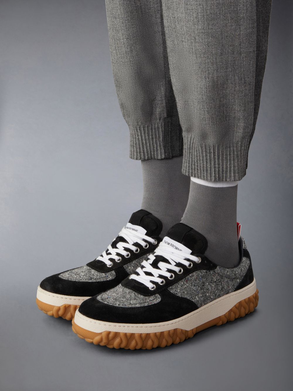 Thom Browne Donegal Tweed Cable Knit Sole Letterman Uomo Sneakers Nere | NNK03U89877