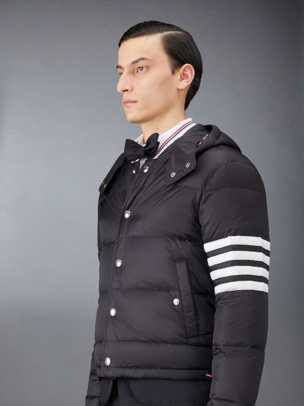 Thom Browne Downfilled Nylon 4-Bar Bomber Uomo Giacche Nere | BUH76X38743