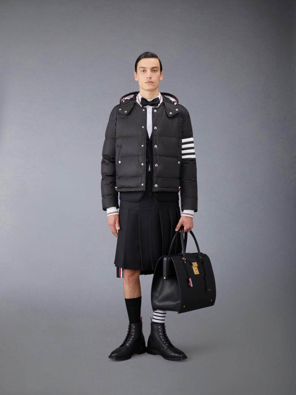 Thom Browne Downfilled Nylon 4-Bar Bomber Uomo Giacche Nere | BUH76X38743