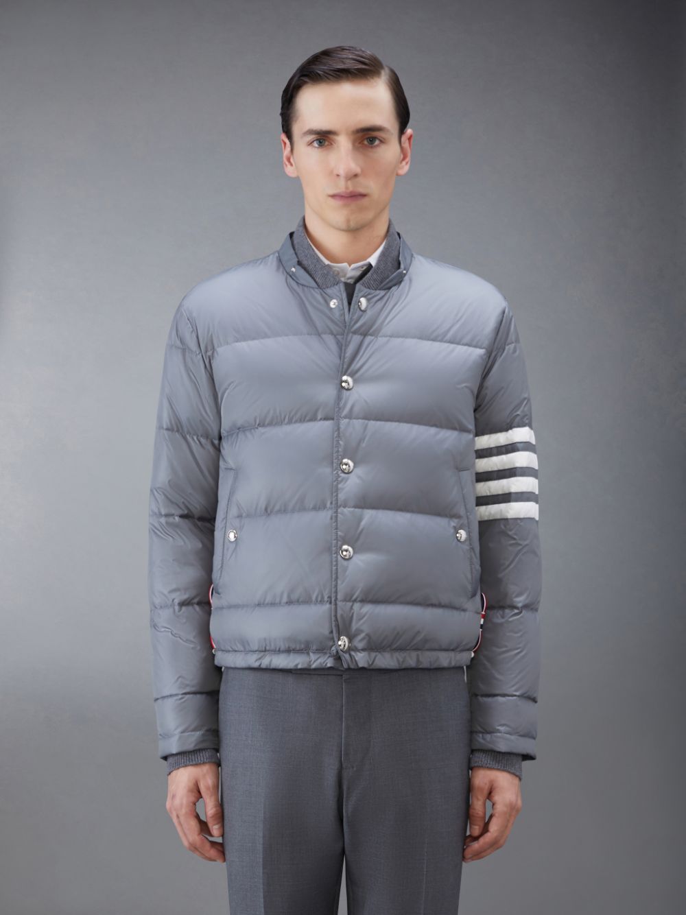 Thom Browne Downfilled Nylon 4-Bar Bomber Uomo Giacche Grigie | CZG01X45512