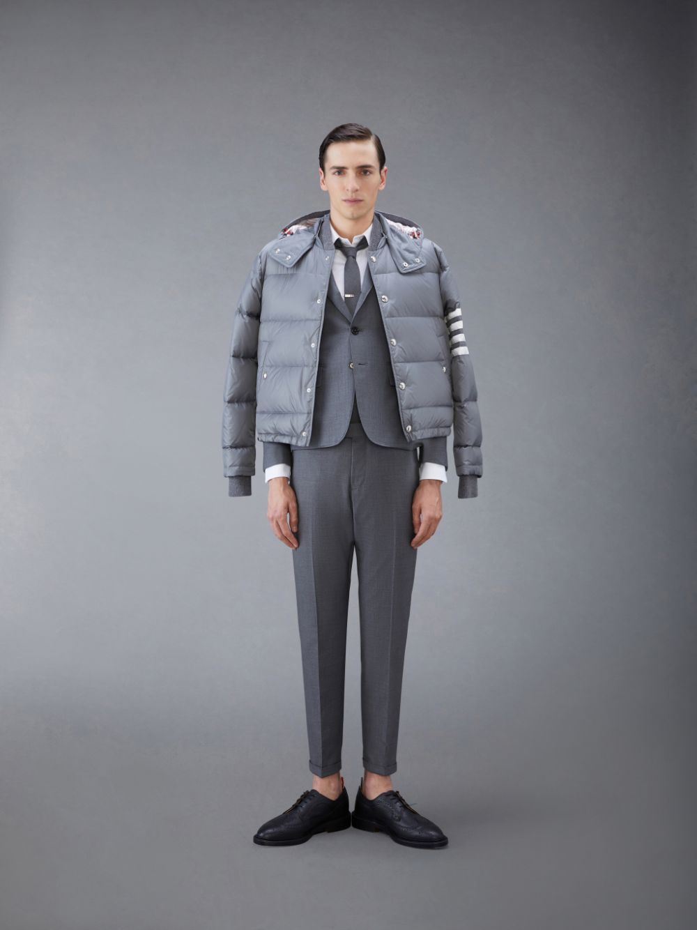 Thom Browne Downfilled Nylon 4-Bar Bomber Uomo Giacche Grigie | CZG01X45512