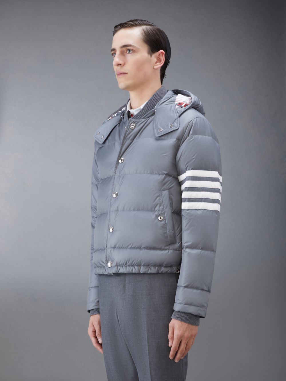 Thom Browne Downfilled Nylon 4-Bar Bomber Uomo Giacche Grigie | CZG01X45512