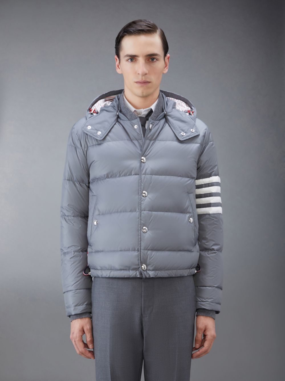 Thom Browne Downfilled Nylon 4-Bar Bomber Uomo Giacche Grigie | CZG01X45512