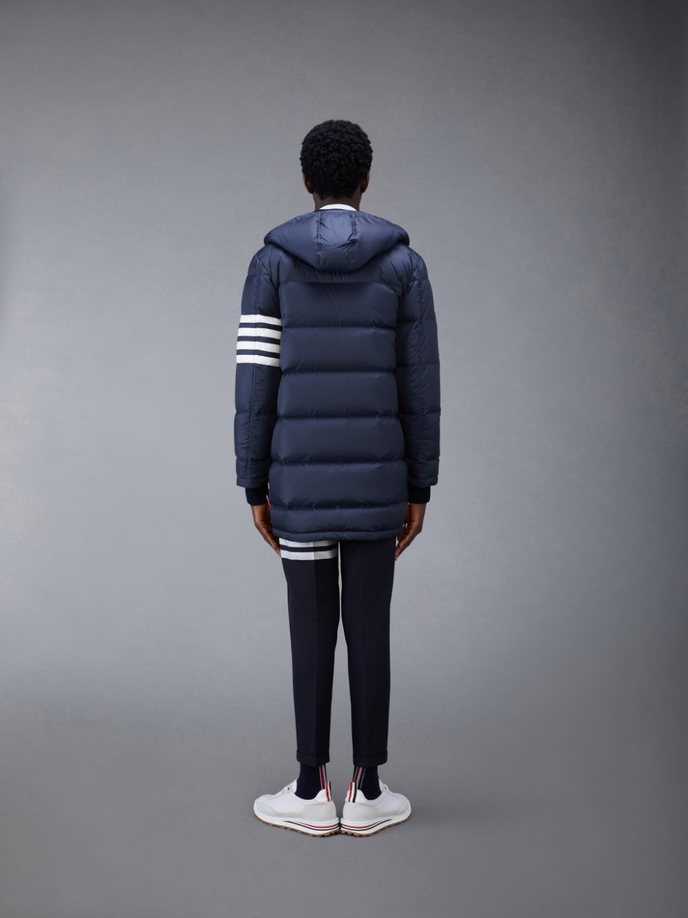 Thom Browne Downfilled Nylon 4-Bar Hooded Uomo Cappotti Blu | EAY38X56639