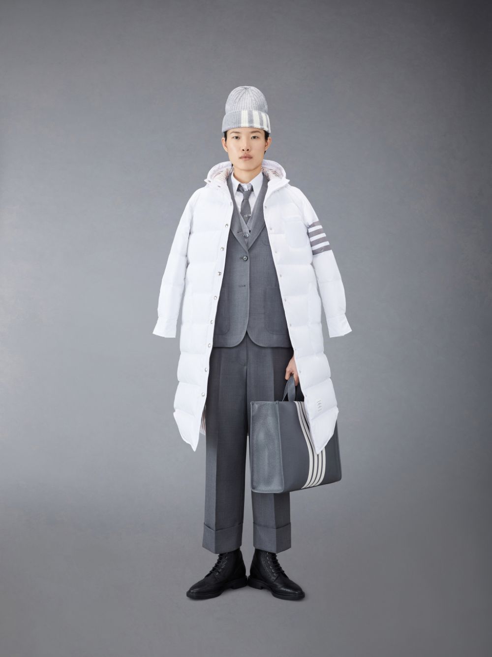 Thom Browne Downfilled Ripstop 4-Bar Hooded Shirtdress Donna Cappotti Bianche | EGU59B83084