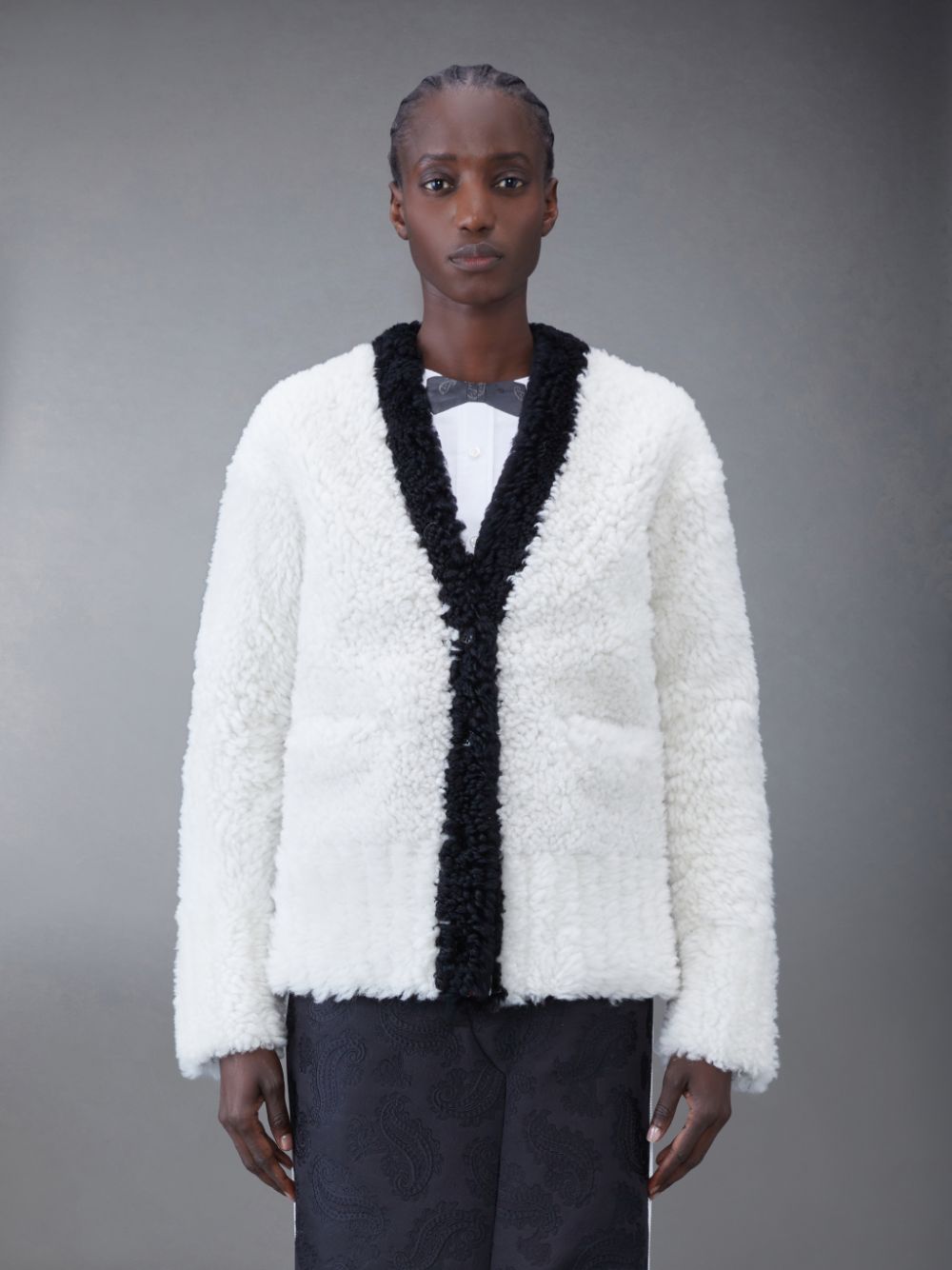 Thom Browne Dyed Shearling Donna Cardigan Bianche | RWO88X81286