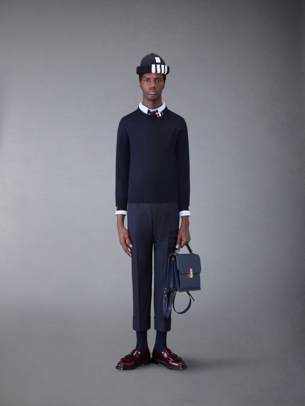 Thom Browne Fine Merino Jersey Stripe Relaxed Crew Neck Uomo Pullover Blu | ANB04U50355