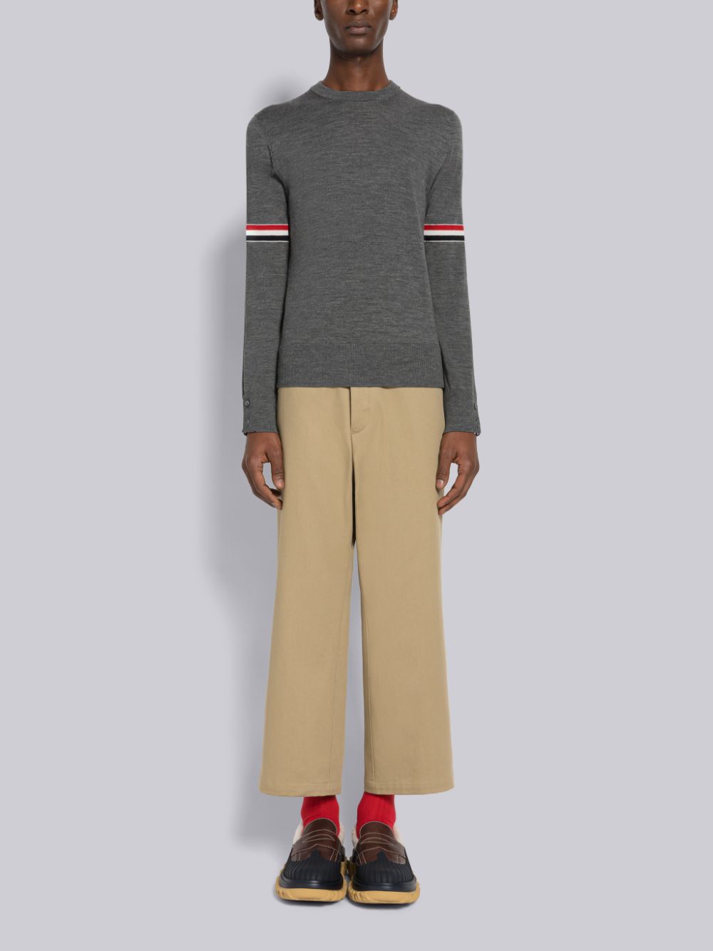 Thom Browne Fine Merino Stripe Crew Neck Uomo Pullover Grigie | UMA58H44472