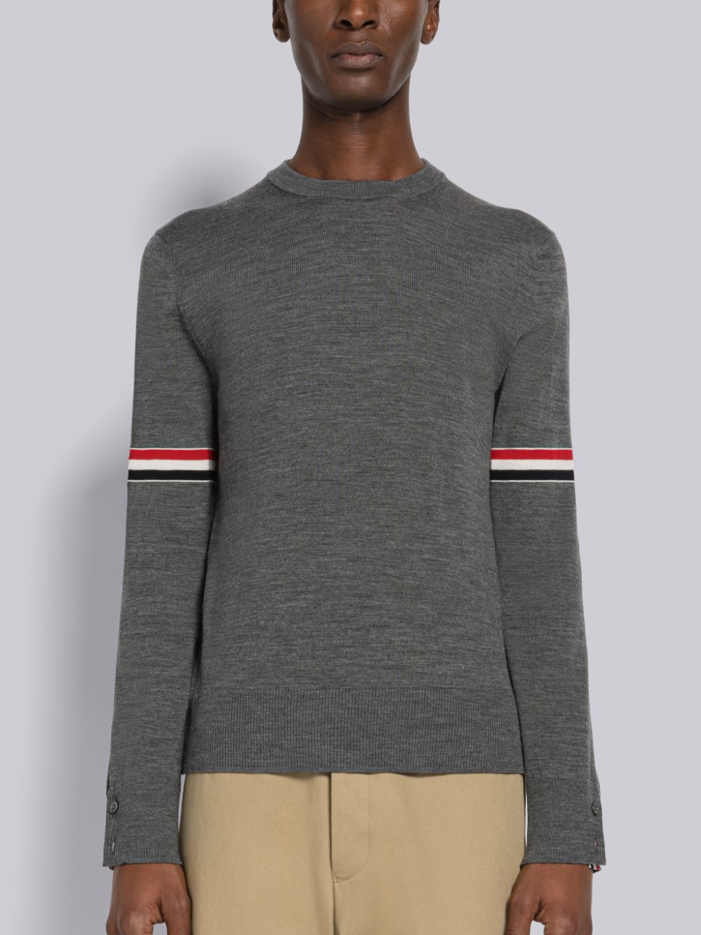 Thom Browne Fine Merino Stripe Crew Neck Uomo Pullover Grigie | UMA58H44472