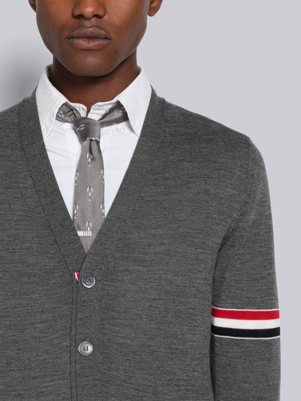 Thom Browne Fine Merino Stripe Relaxed V-Neck Uomo Cardigan Grigie | IDI76P45160