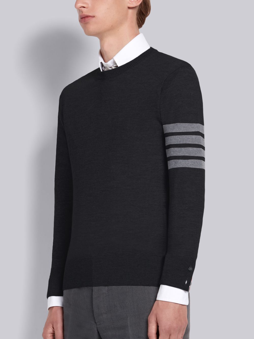 Thom Browne Fine Merino Wool 4-Bar Classic Crewneck Uomo Pullover Nere | IHR55J54868