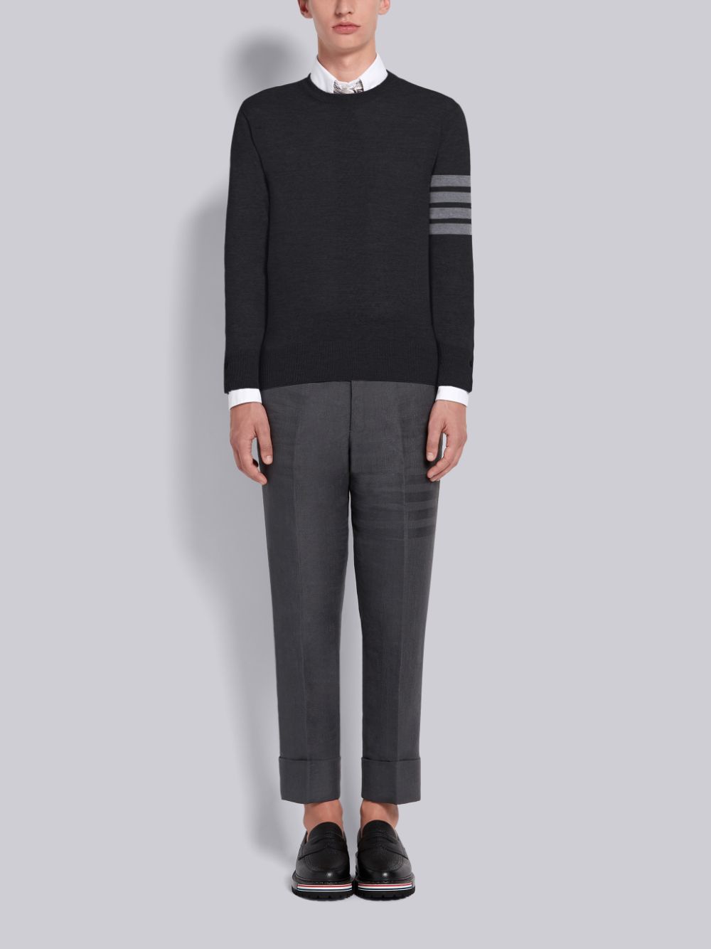 Thom Browne Fine Merino Wool 4-Bar Classic Crewneck Uomo Pullover Nere | IHR55J54868