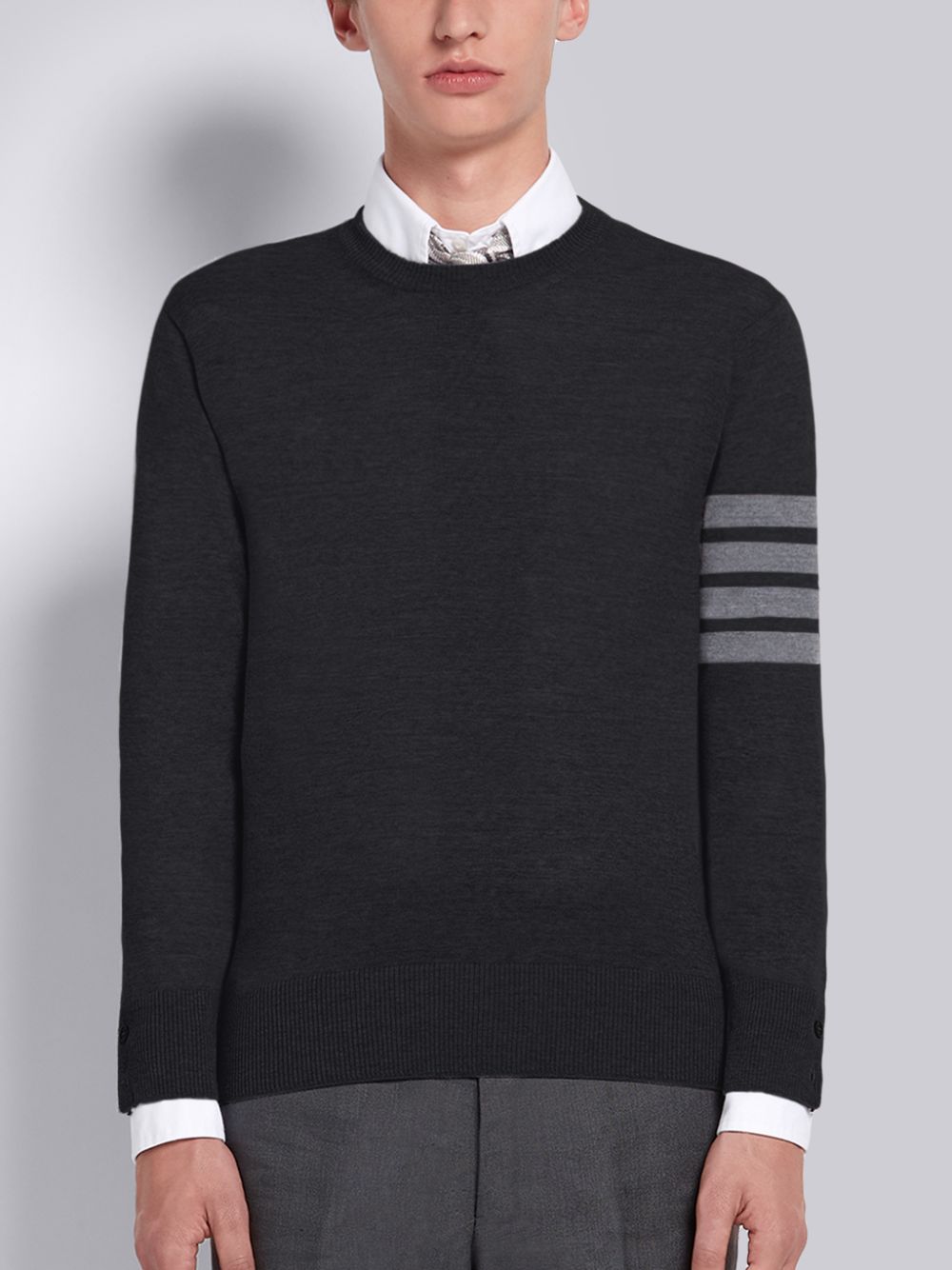 Thom Browne Fine Merino Wool 4-Bar Classic Crewneck Uomo Pullover Nere | IHR55J54868