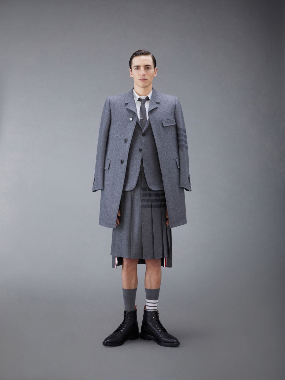 Thom Browne Flannel 4-Bar Knee Length Classic Pleated Uomo Gonne Grigie | HLM70D40197