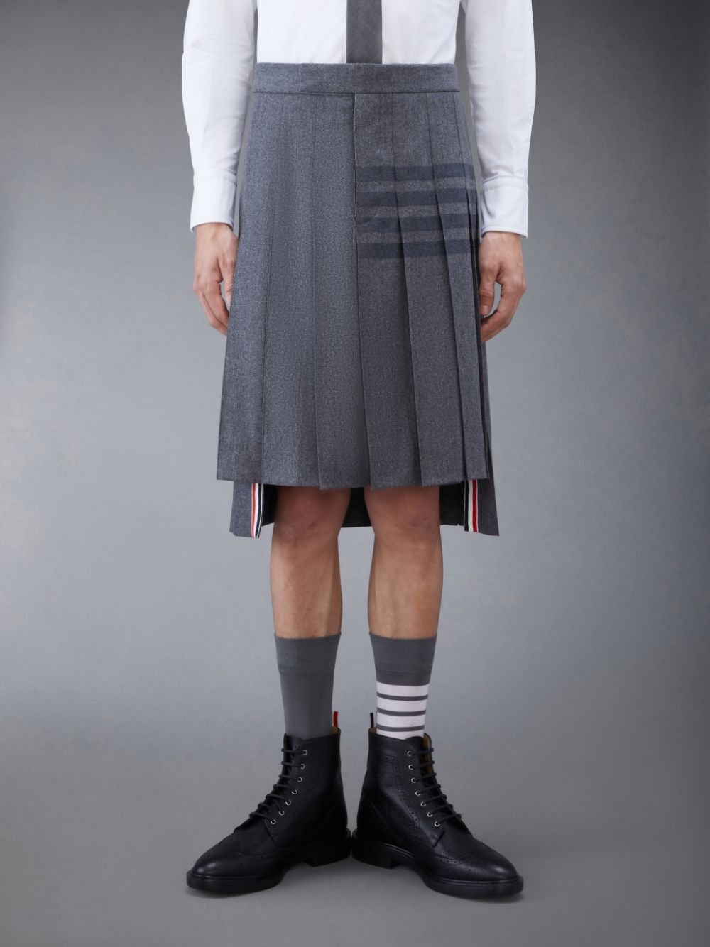 Thom Browne Flannel 4-Bar Knee Length Classic Pleated Uomo Gonne Grigie | HLM70D40197